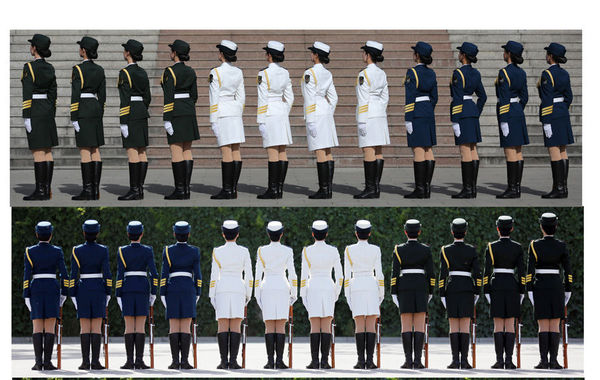中国人民解放军三军仪仗队首现仪仗女兵身影。近日，中国军网发布了一组女仪仗队员的训练组照。万晓军 摄