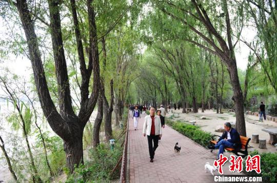 图为兰州民众沿黄河风情线健步道出行。 杨艳敏 摄 图为兰州民众沿黄河风情线健步道出行。 杨艳敏 摄