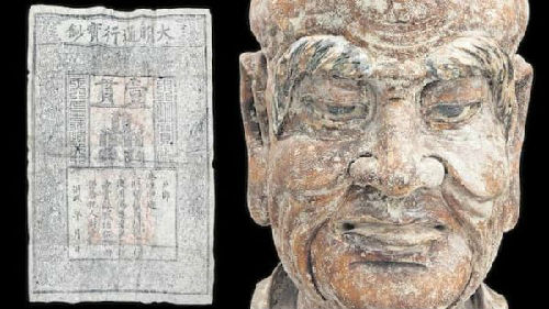中国木雕中发现明朝纸币（图片来源：英国《金融时报》网站）
