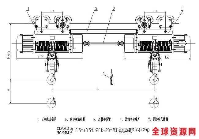 同轴双钩电动葫芦结构图