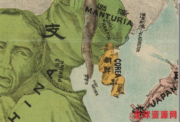 1904年日本人制作的欧亚外交地图中使用了COREA