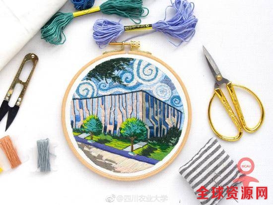 手真巧！成都一高校男生手工刺绣校园美景