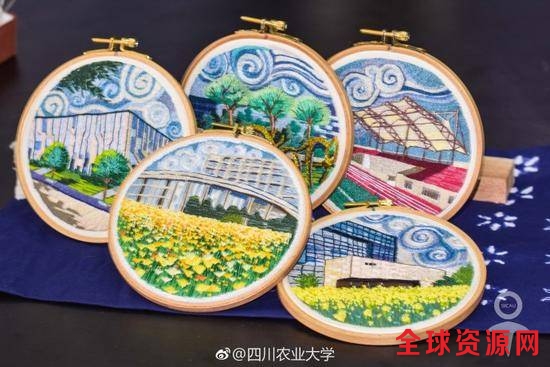 手真巧！成都一高校男生手工刺绣校园美景