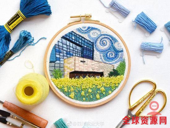 手真巧！成都一高校男生手工刺绣校园美景