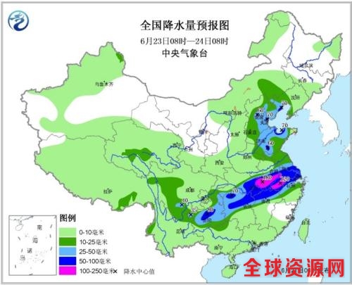 全国降水量预报图(6月21日08时-22日08时)