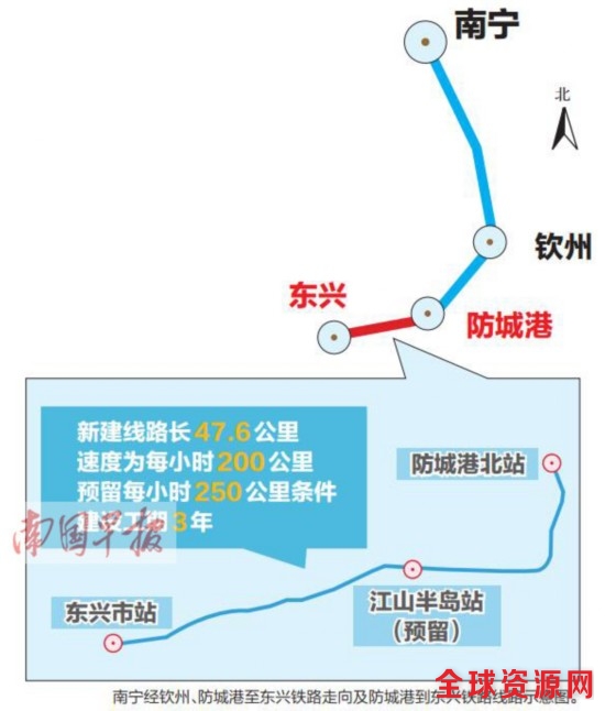 防城港到东兴铁路于年内开建 预计2020年建成通车