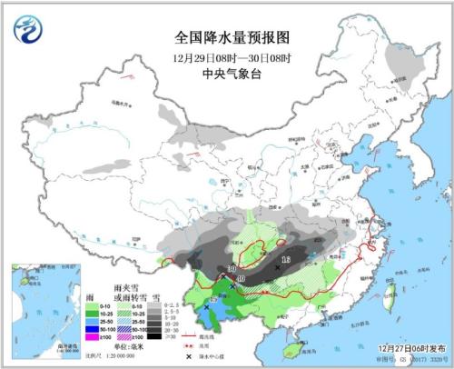 全国降水量预报图（12月29日08时-30日08时）