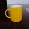 厂家供应陶瓷杯色釉马克杯 礼品杯内白外黄杯子 定制logo
