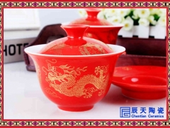 粉彩瓷花卉盖碗价格   盖碗批发定制图1