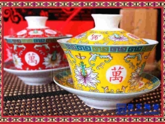 粉彩瓷花卉盖碗价格   盖碗批发定制图3