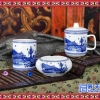 景德镇青花茶具骨瓷茶杯 笔筒陶瓷办公文具书房三件套件