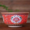 供应景德镇欧式红釉寿碗祝寿礼品龙凤碗寿碗散装单碗