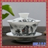 景德镇陶瓷盖碗茶具手绘渐变扒花三才盖碗茶杯大号泡茶茶碗