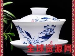 景德镇手绘青花瓷盖碗大号三才杯茶碗陶瓷功夫茶具 手绘盖碗茶杯图3