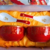 红釉骨瓷福禄寿碗带勺寿碗套装 贺寿礼品