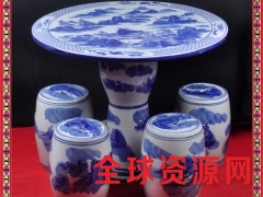 景德镇陶瓷桌凳套装 休闲桌凳青花工艺品摆件 龙凤戏珠图2
