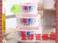 微波炉保鲜碗 陶瓷饭盒带盖保鲜盒三件套 家用泡面碗大号饭碗图2