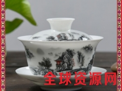 功夫茶具盖碗茶杯三才碗 陶瓷盖碗景德镇青花瓷泡茶碗 兰彩荷花图2