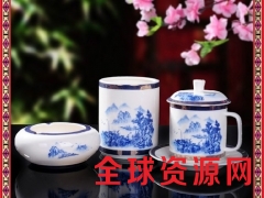 景德镇陶瓷办公三件套 老板杯/笔筒/烟灰缸三件套 山水天下图3