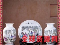 景德镇陶瓷花瓶摆件山川秀色三件套粉彩瓷现代家居客厅装饰品图2