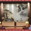 中式背景墙山水客厅电视背景雕刻风景户外墙壁画迎客松