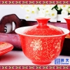 景德镇厂家定制功夫茶盖碗三才碗套装中国红盖杯盖碗