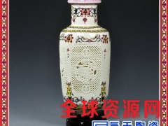 粉彩瓷镂空陶瓷花瓶景德镇工艺品家居摆设件创意客厅装饰工艺品图2