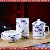 中式陶瓷烟灰缸茶杯笔筒办公室三件套创意摆件摆设礼品
