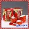 景德镇陶瓷定制红黄釉礼品碗龙凤寿桃图寿碗喜庆碗勺套装寿