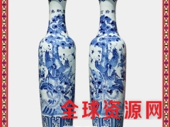 景德镇陶瓷青花山水画 1米落地大花瓶 客厅装饰摆件工艺品摆设图2