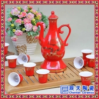 景德镇陶瓷 自动酒具 自动茶具 11件套 显影酒具 中国红龙