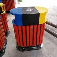 绵阳景区垃圾桶 钢木防腐果皮箱 青蓝QL8203园林环卫桶