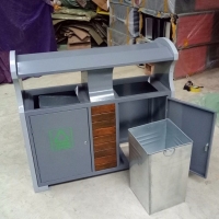 大容量钢板钢木垃圾桶 青蓝QL6204分类果皮箱 双桶环卫箱