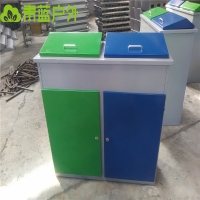 四川QL6209镀锌双桶垃圾桶 绿色蓝色果皮箱 双桶大号