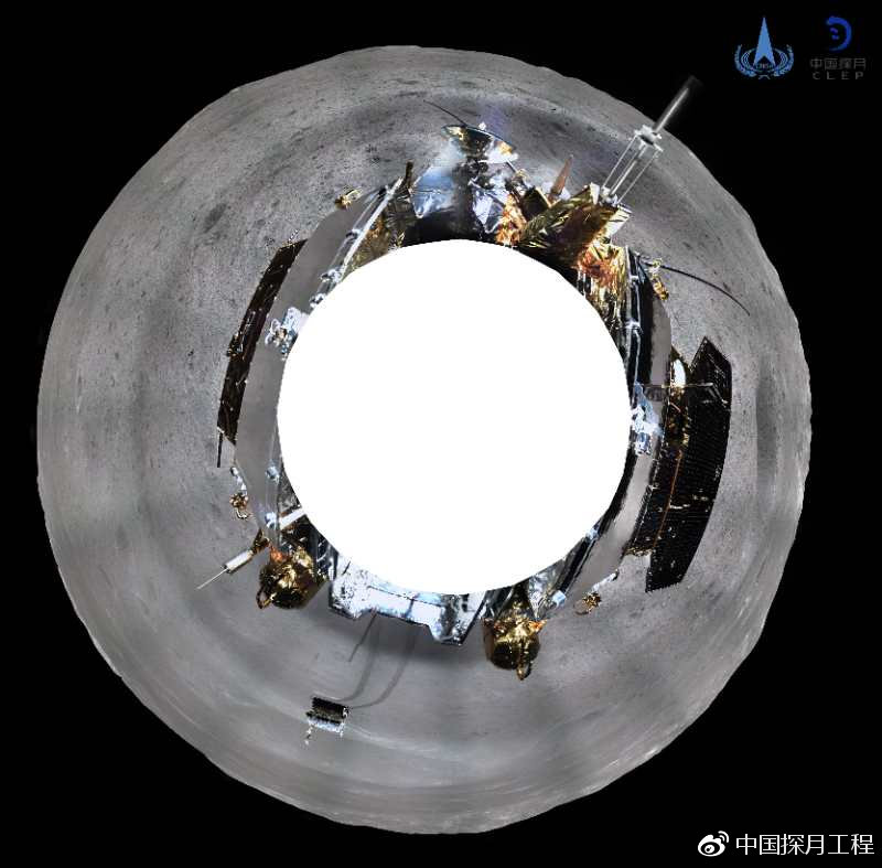 图1：嫦娥四号着陆器地形地貌相机环拍全景图（方位投影）