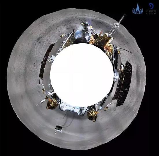 “嫦娥四号”着陆器地形地貌相机环拍全景图（圆柱投影）（图片来源：国家航天局）