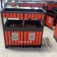 供应蓬莱市小区物业垃圾箱 钢木分类果皮箱 防腐防锈