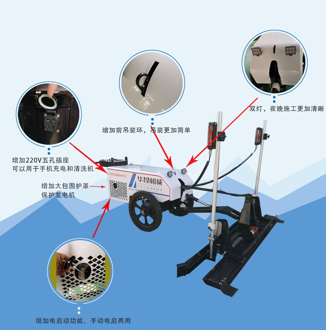 华昂混凝土激光摊铺整平机 激光摊平机 地面找平机 小型整平机 激光整平机厂家直销 山东激光整平机示例图2