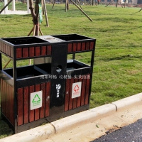 供应南宁市街道分类垃圾箱 钢木花盆垃圾桶果皮箱