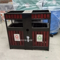 供应兖州市机场分类垃圾箱 户外钢木条垃圾桶果皮箱