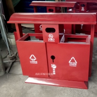 供应万源市会场垃圾桶 红色双桶垃圾箱果皮箱