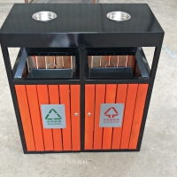 供应阿尔山市景区分类垃圾箱 钢木垃圾桶果皮箱