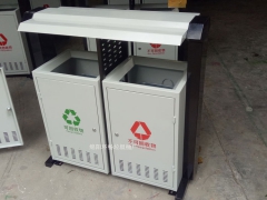 供应烟台市机场分类垃圾箱 户外钢木条垃圾桶果皮箱图2