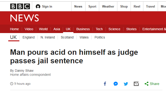 伦敦法庭现惊人一幕:被告突然往自己身上泼酸