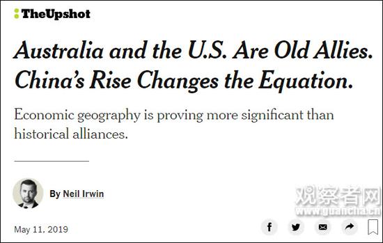 “澳大利亚是美国的老盟友，中国崛起改变这种平衡” 报道截图