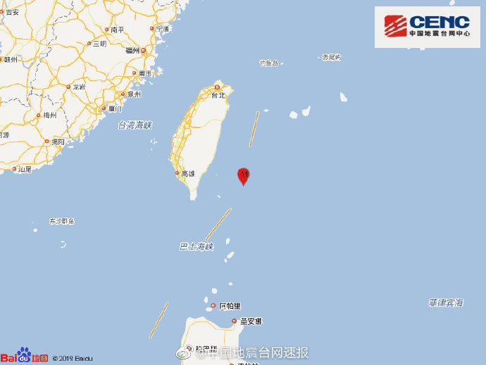台湾台东县海域发生4.8级地震震源深度30千米