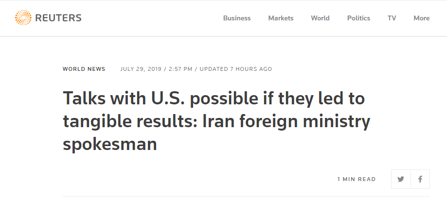 伊朗外交部:美国不是来谈判的 他们没打算寻求对话