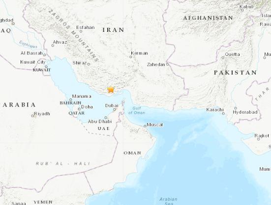  北京时间11月6日15时40分许，伊朗南部地区发生5.3级地震。图片来源：美国地质勘探局网站截图