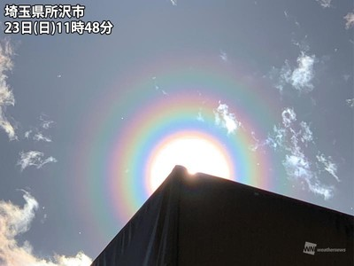 关东地区出现的“花粉彩虹”（weather news）