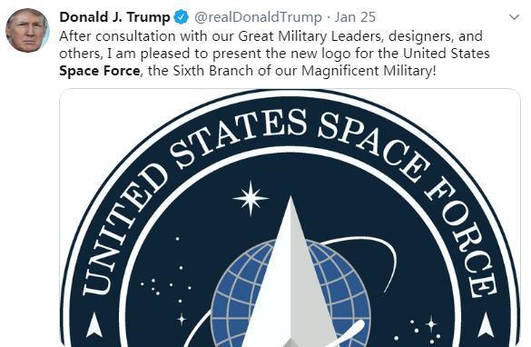 图为美国总统特朗普在社交媒体上公布的“太空军”标志。图片来源：社交媒体截图。